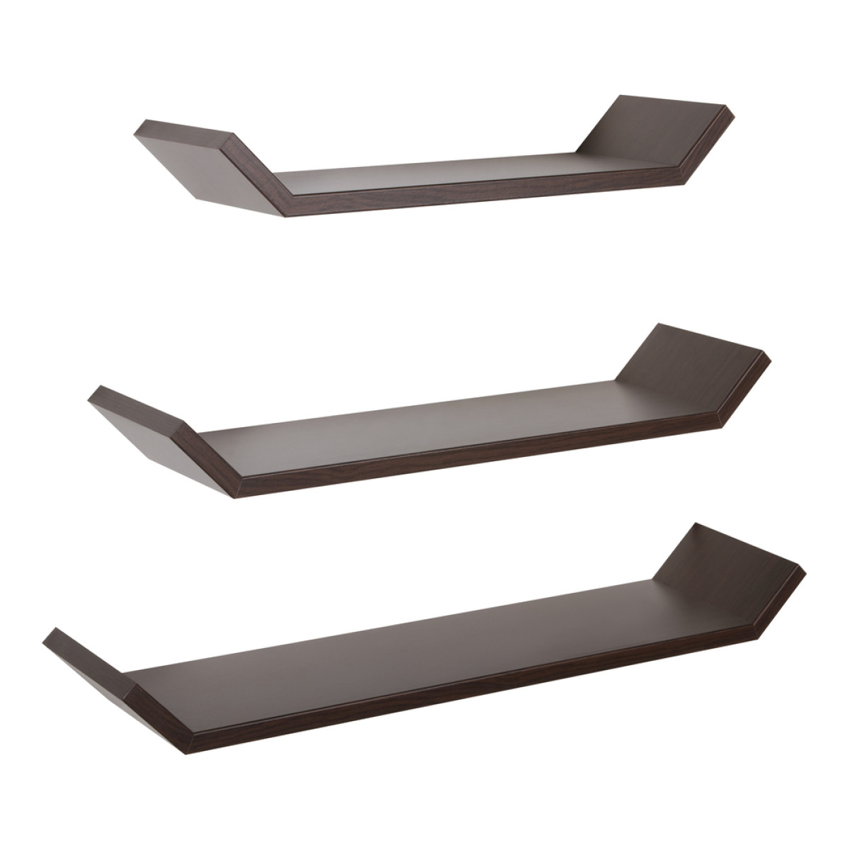 Set di 3 Mensole da Muro Modello BARCHETTA, Mensola Cameretta, Mensola da Parete. Misure 71x7 p15.5 cm 61x7 p15.5 cm e 51x7 p15.5 cm. Finitura WENGE' - MADE IN ITALY
